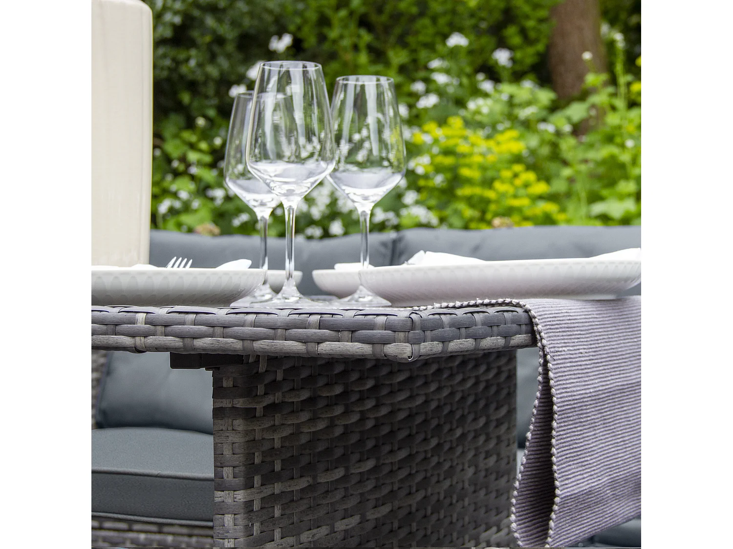 Salon de Jardin Gris en Rotin pour 9 Personnes Ensemble Table & Sièges
