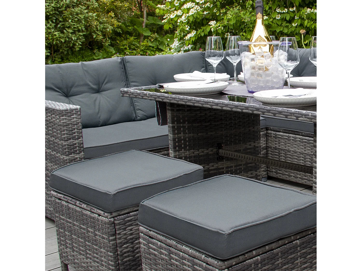 Salon de Jardin Gris en Rotin pour 9 Personnes Ensemble Table & Sièges