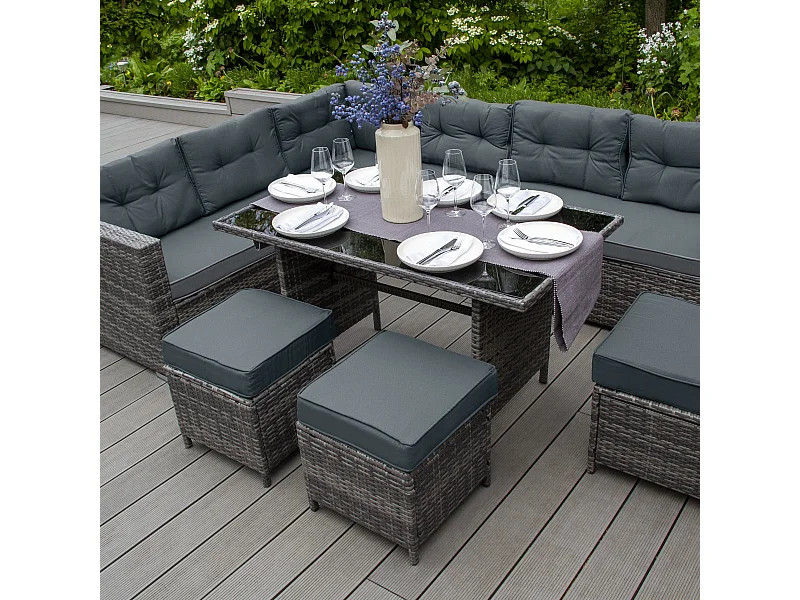 Salon de Jardin en Rotin 9 Personnes – Gris