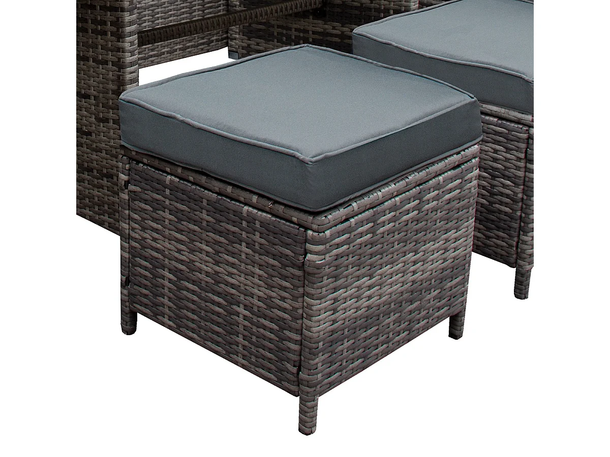 Zestaw narożny z rattanu i pojemnik do przechowywania - szary