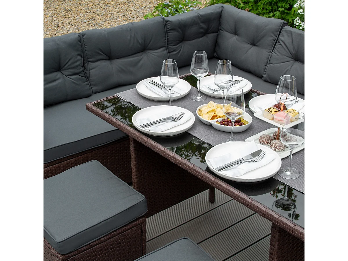 Zestaw narożny z rattanu i pudełko do przechowywania - brązowy