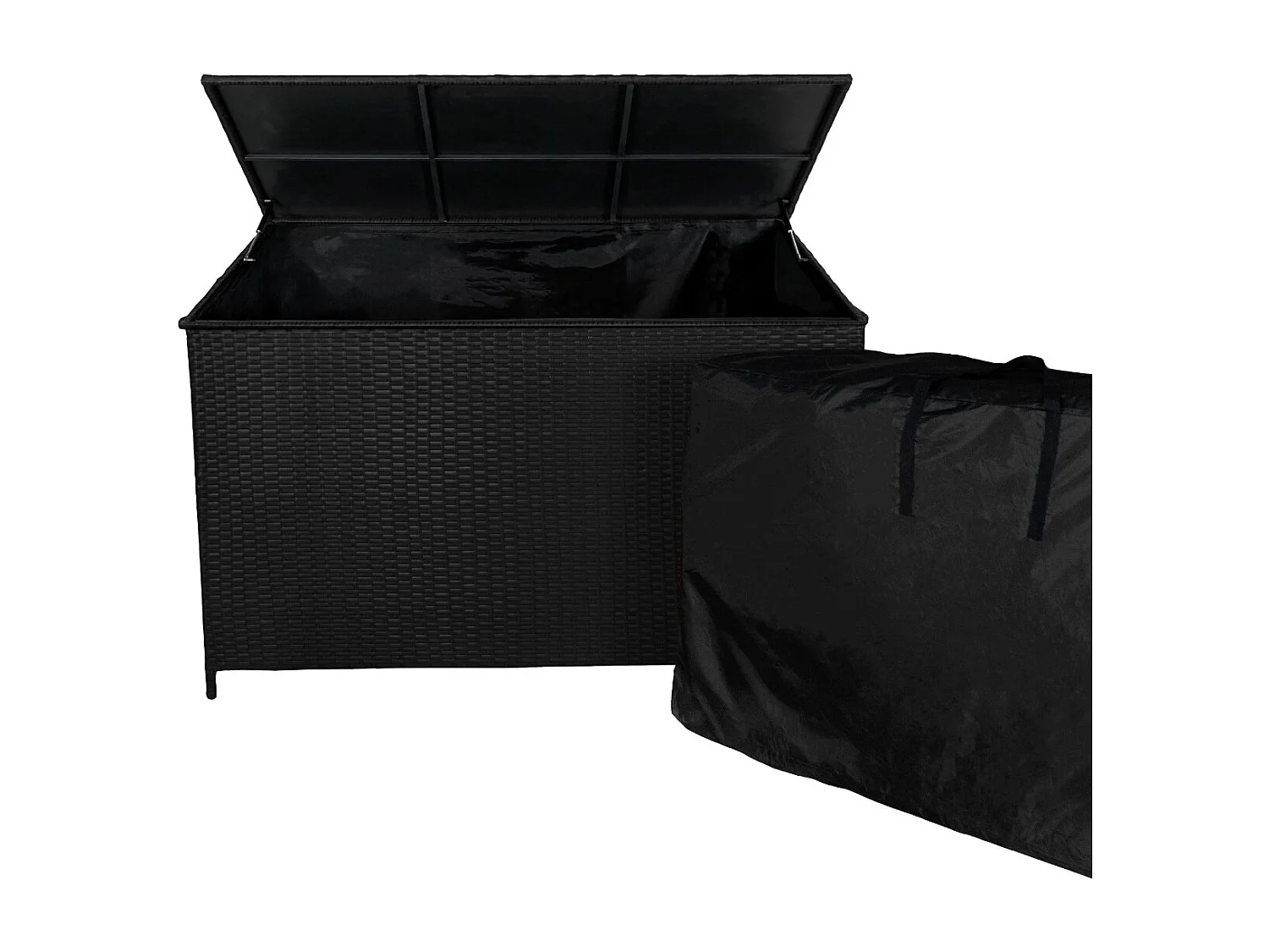 Set d'angolo in rattan e box per riporre i cuscini - Nero