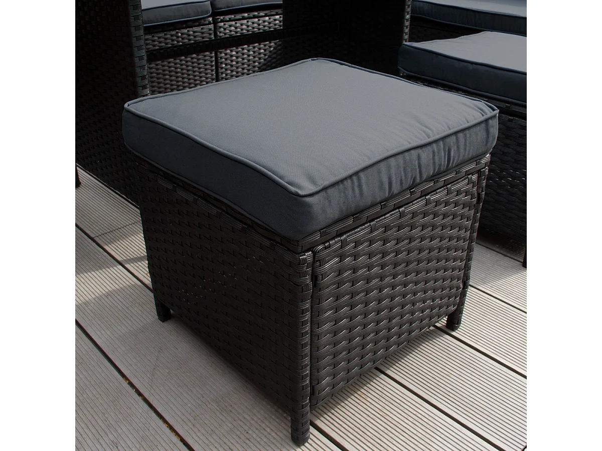 Set d'angolo in rattan e box per riporre i cuscini - Nero