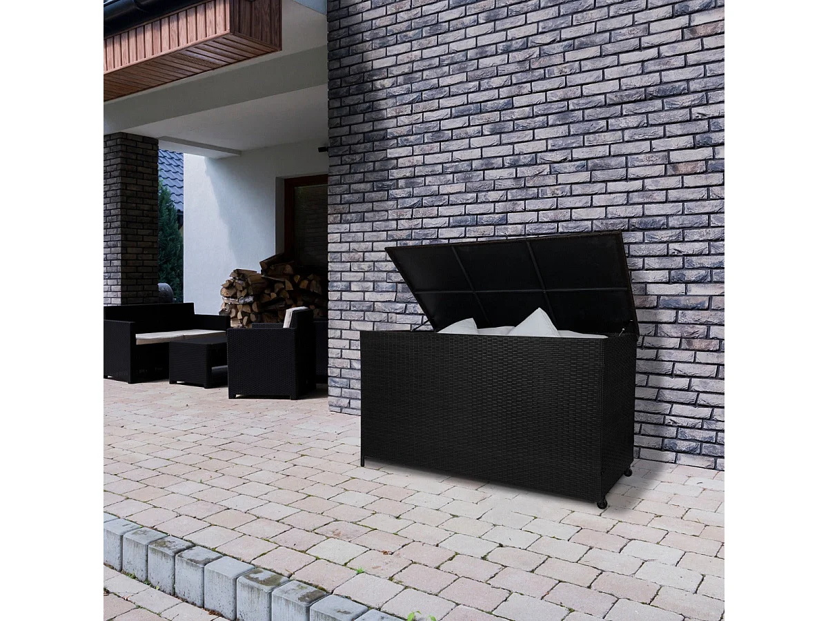 Caja de Almacenamiento para Exterior de Ratán - Negro