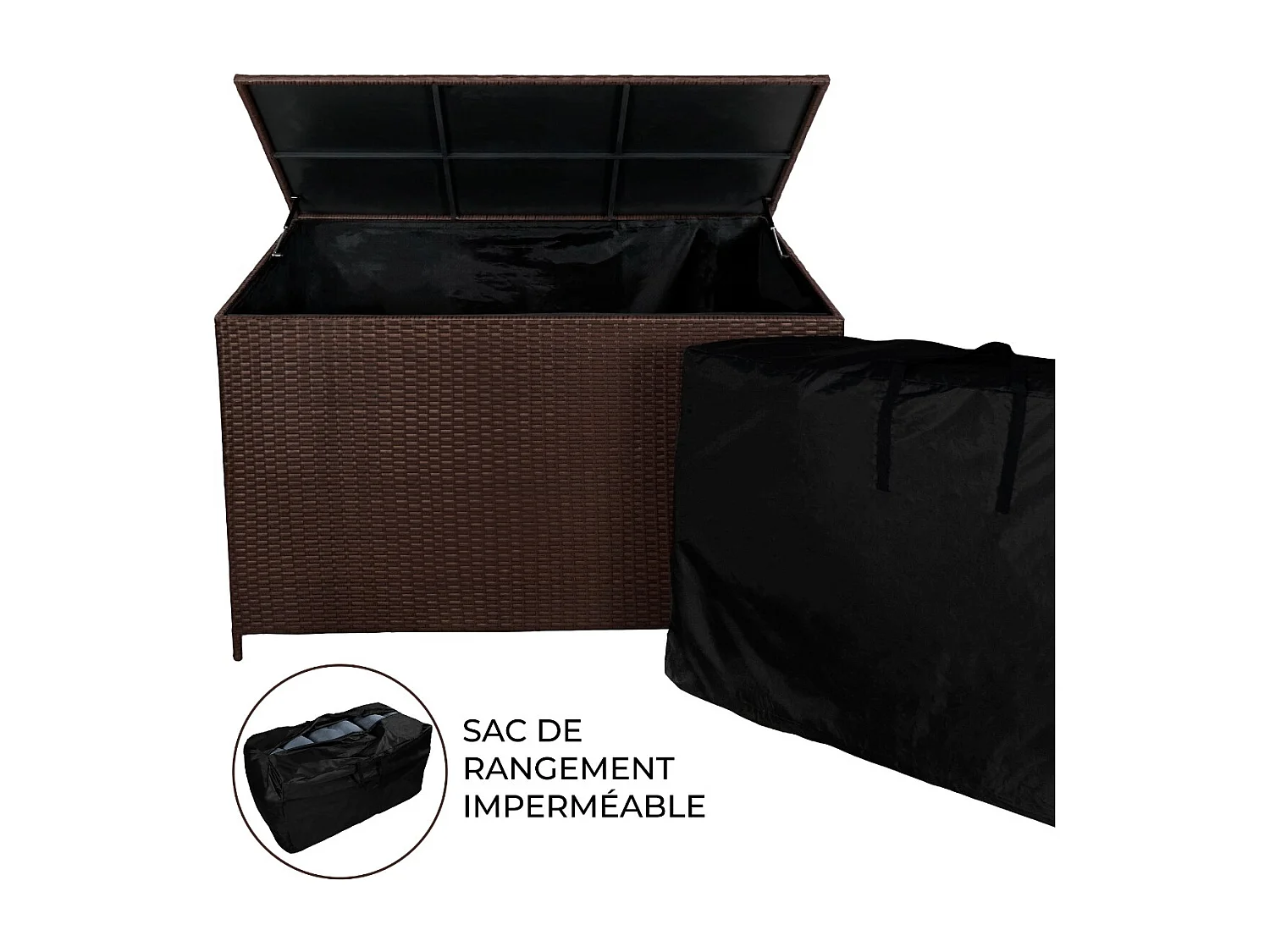 Coffre de Rangement Extérieur en Rotin Marron – 582 L