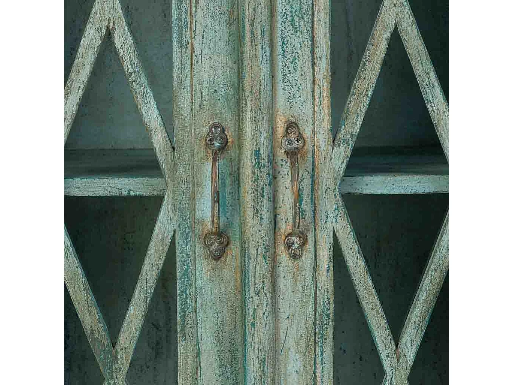 Credenza in legno e vetro con 4 ante, blu 170x40x100h cm