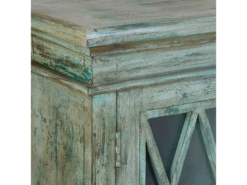 Credenza in legno e vetro con 4 ante, blu 170x40x100h cm