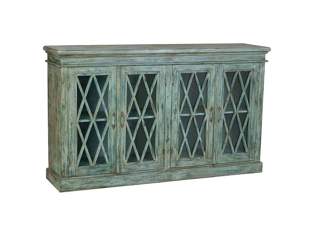 Credenza in legno e vetro con 4 ante, blu 170x40x100h cm
