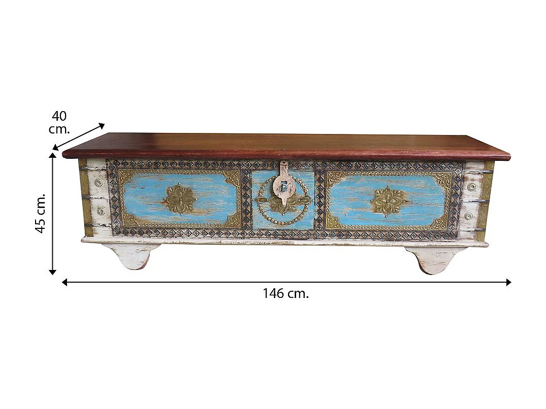 Baú de madeira azul 146x40x45h cm