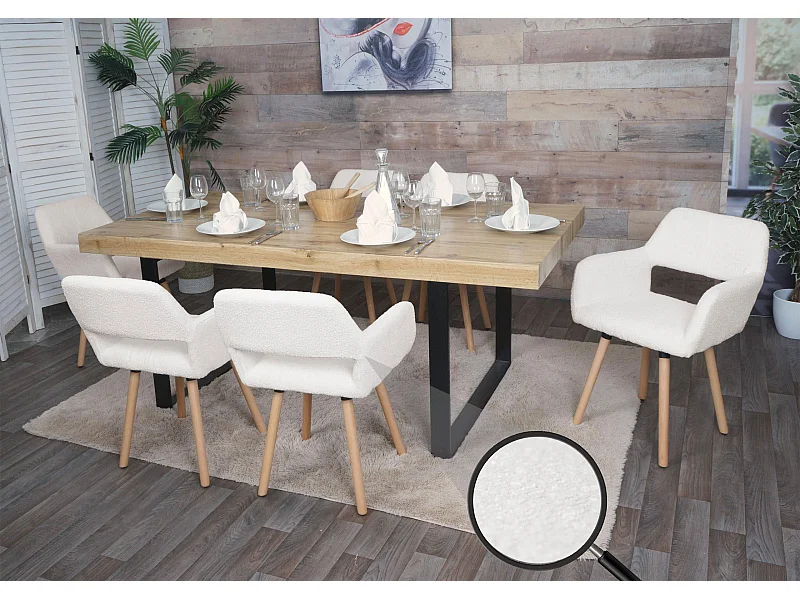 Set 6x sedie da pranzo MCW-A50 II, poltroncina cucina imbottita, legno Stoffa/tessuto bouclé (450g/m²) ~ avorio