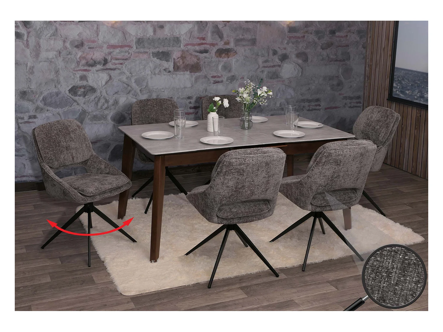 Chaise de salle à manger MCW-N73 (lot de 6),  gris foncé