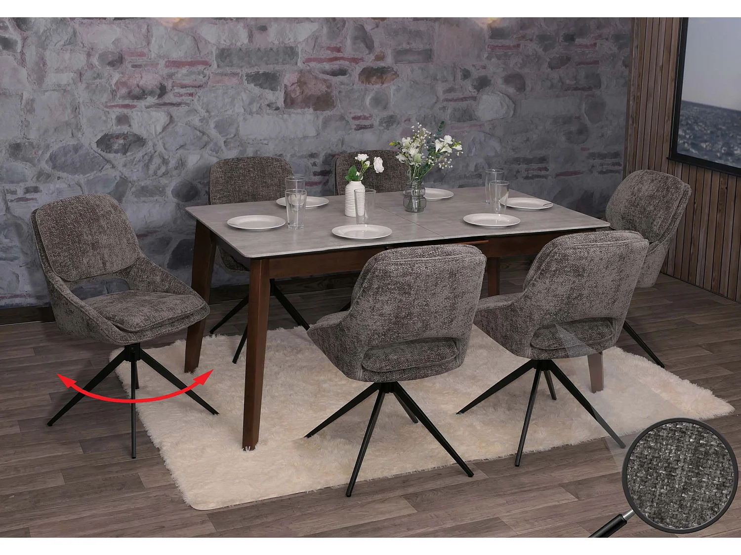 Chaise de salle à manger MCW-N73 (lot de 6),  gris foncé