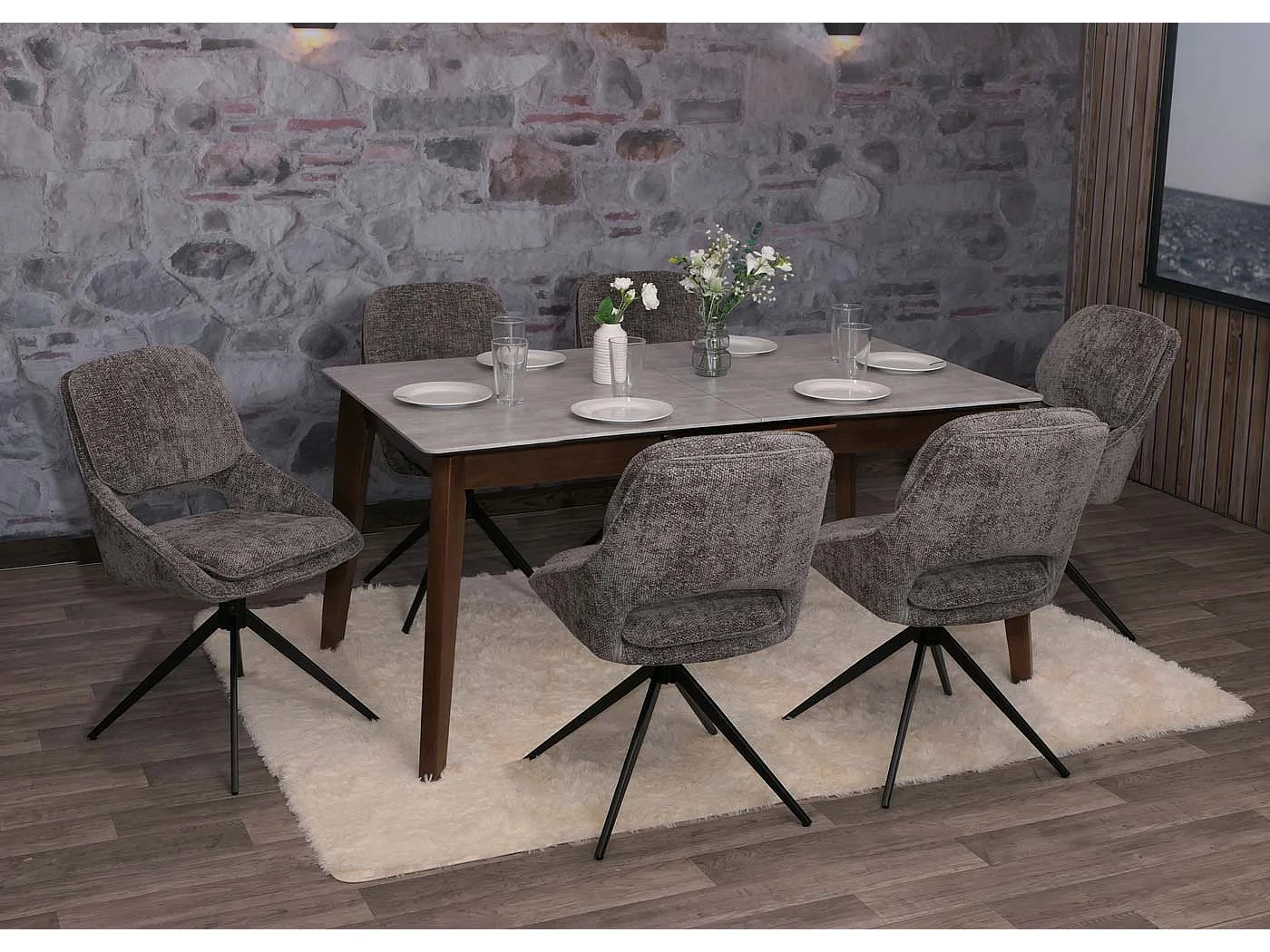 Chaise de salle à manger MCW-N73 (lot de 6),  gris foncé