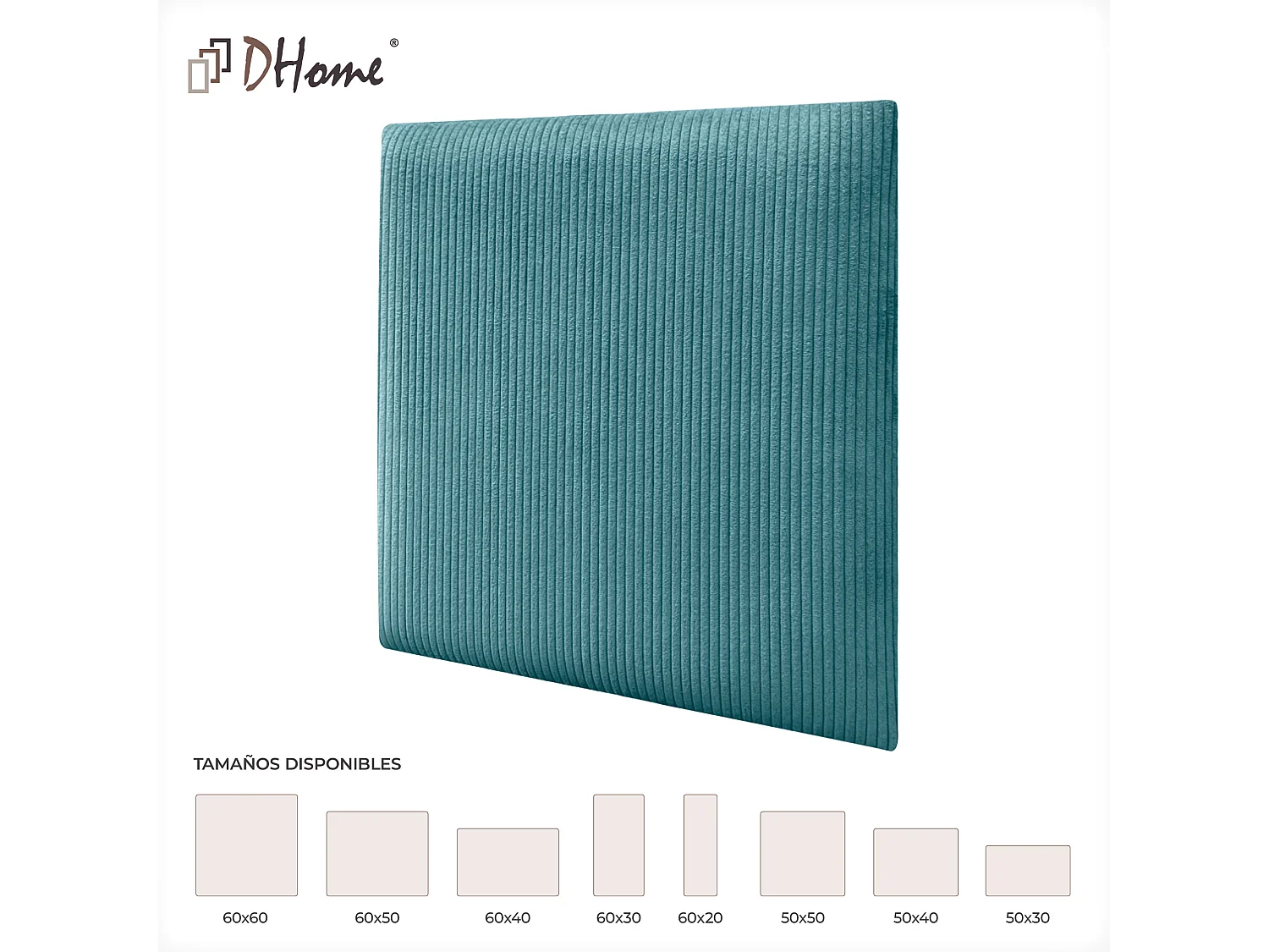 DHOME Lot de 6 Panneaux Rembourrés en Velours Côtelé Premium Autocollants pour Mur Acoustiques Absorbants (Turquoise, 50x50cm, x6)