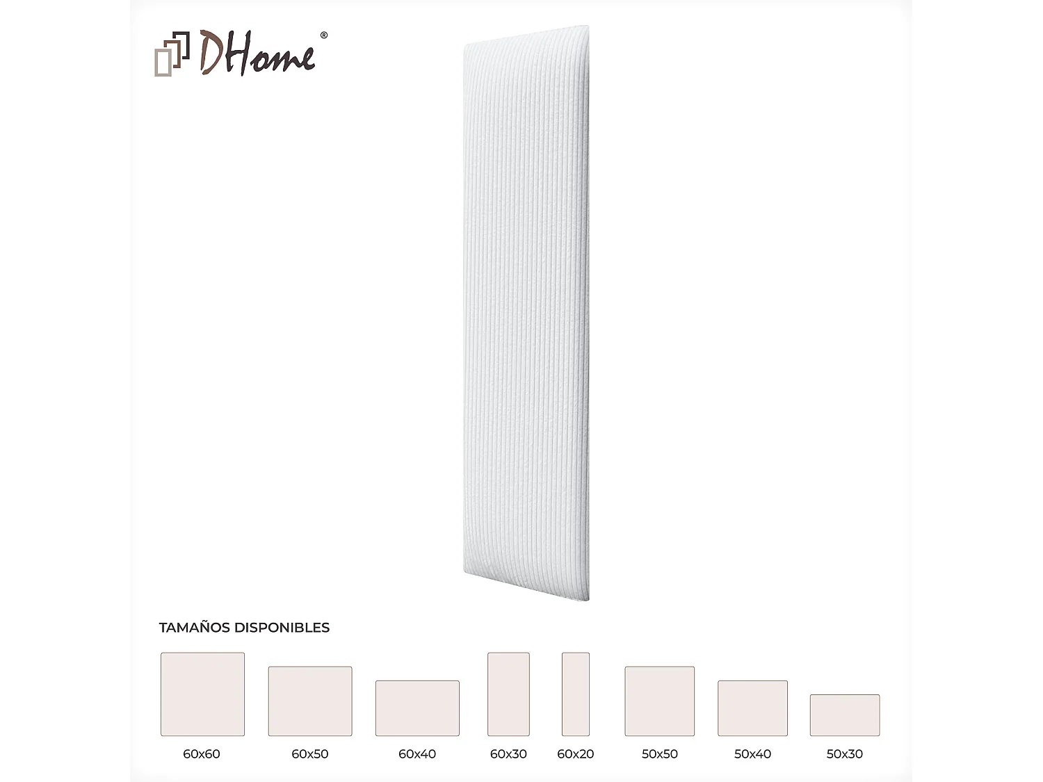 DHOME Lot de 1 Panneau Rembourré en Velours Côtelé Premium Autocollant pour Mur Acoustique Absorbant (Blanc, 60x20cm, x1)