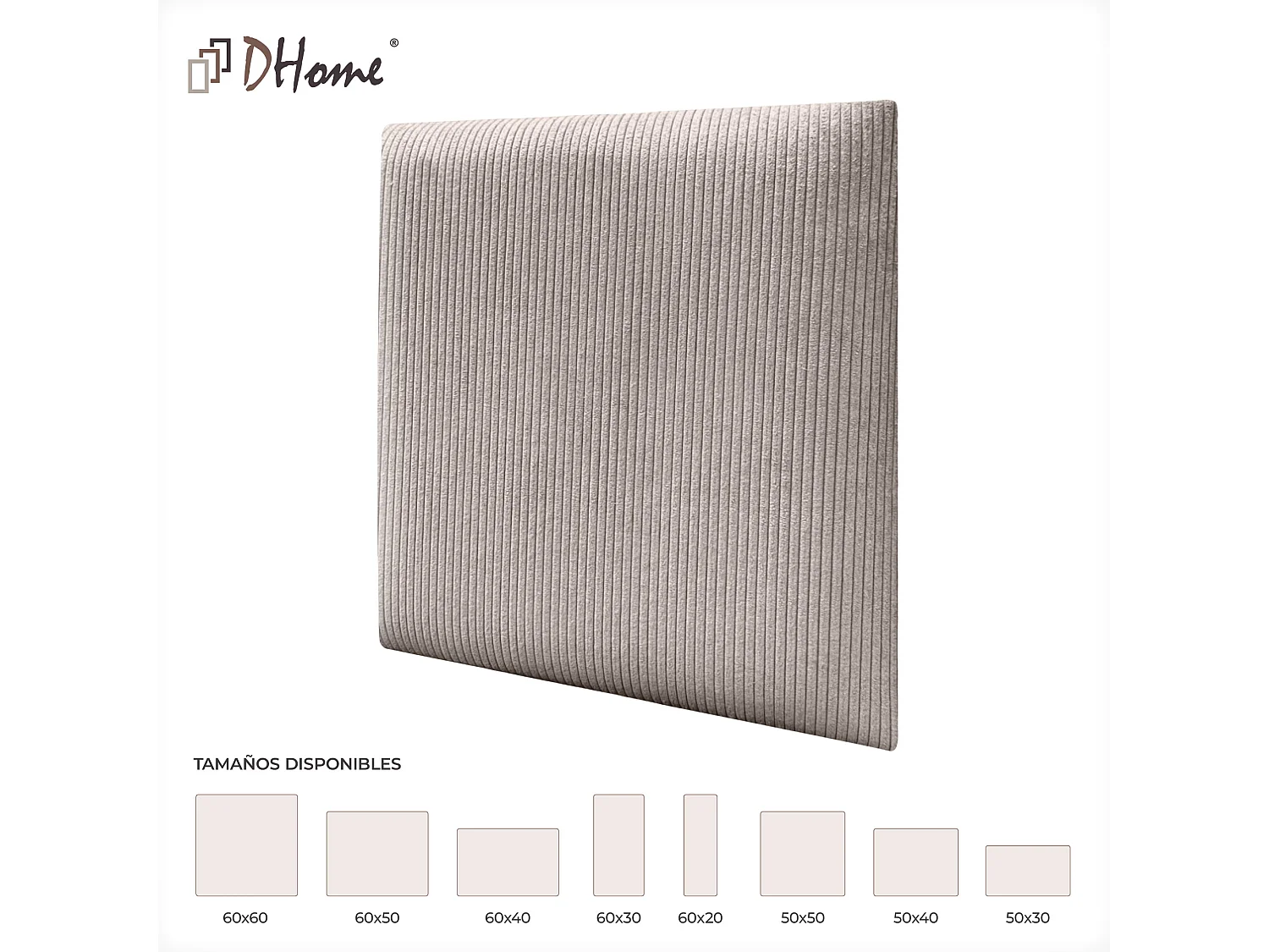 DHOME Juego de 6 Paneles Tapizados de Pana Premium Pack Autoadhesivos para Pared Acústicos Absorbentes Protección Impactos (Marrón, 50x50cm, x6)