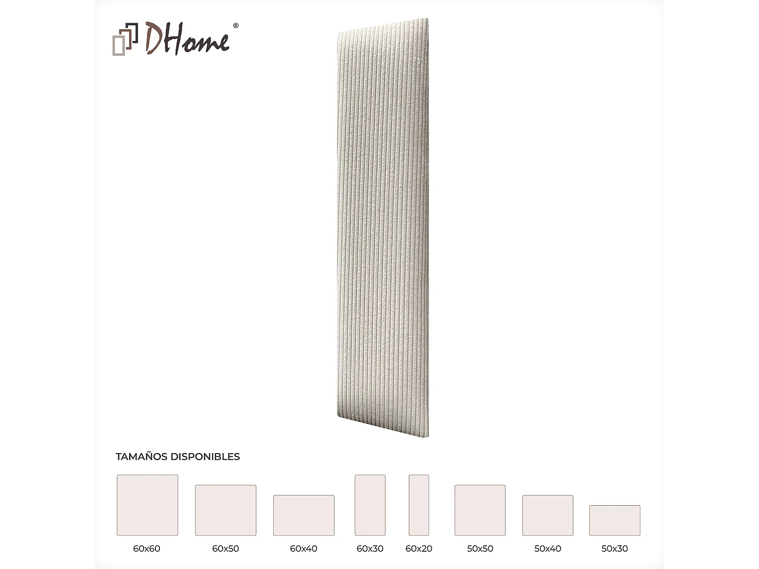 DHOME Set van 6 Premium Zelfklevende Beklede Panelen van Ribfluweel voor Muur – Geluidsabsorberend & Stootbescherming (Ivoorwit, 60x20cm, x8)