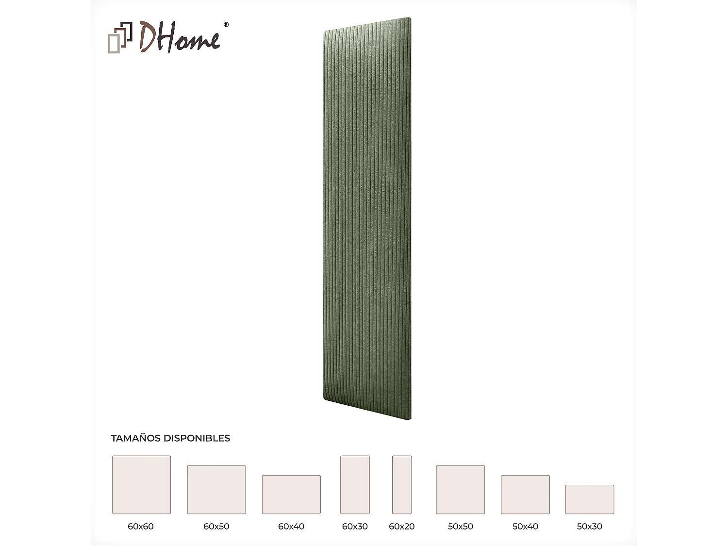 DHOME Set di 8 Pannelli Rivestiti in Velluto Premium Pack Autoadesivi per Parete Acustici Assorbenti Protezione Impatti (Verde Selva, 60x20cm, x8)