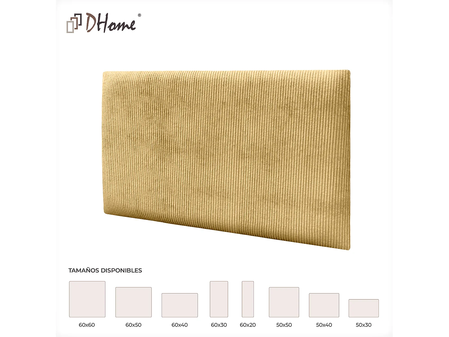 DHOME Panneaux en Velours Premium Autoadhésifs pour Mur Acoustiques Absorbants Protection Contre les Impacts Têtes de Lit (Moutarde, 50x30cm)