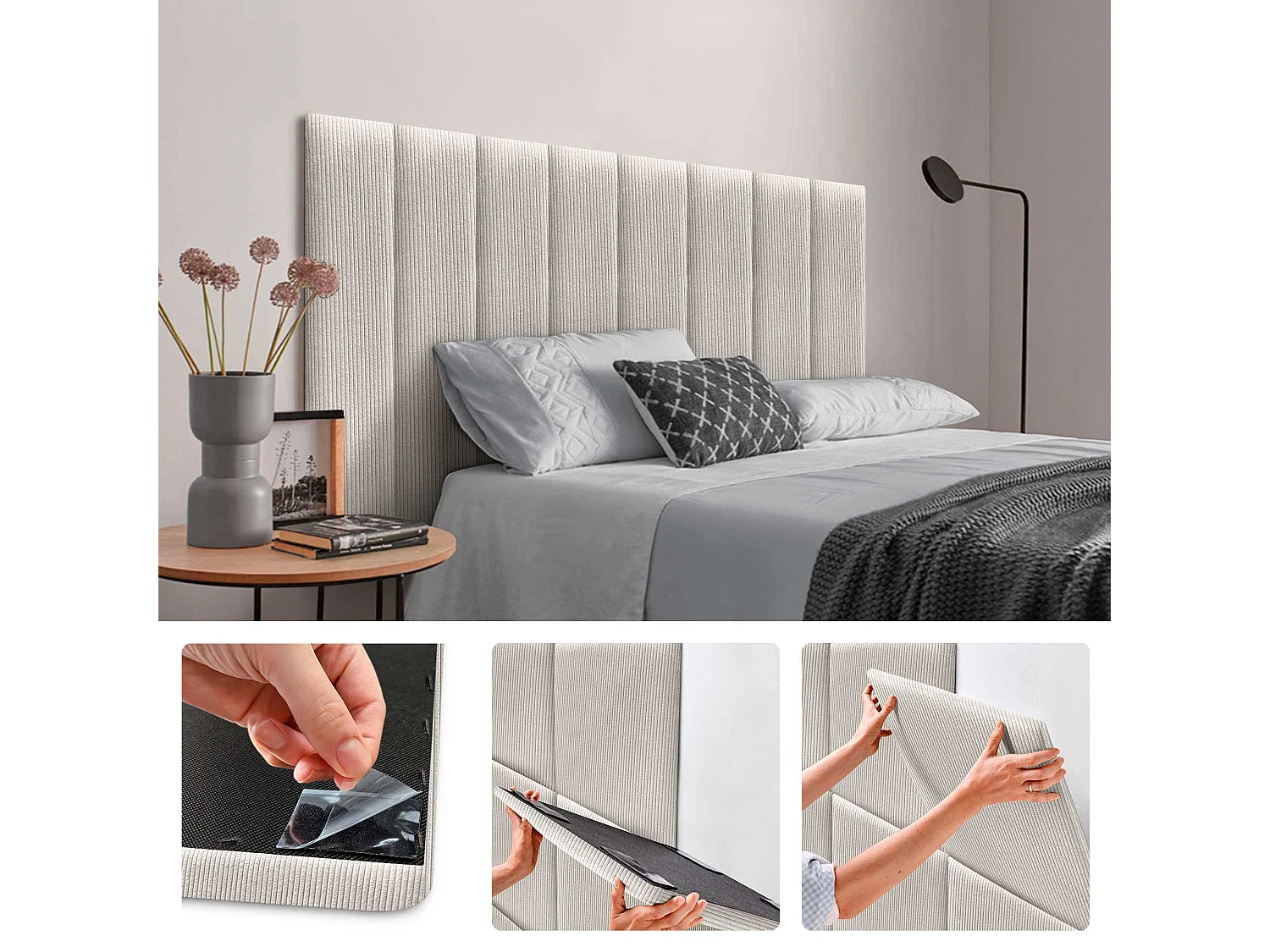 DHOME Panneaux en Velours Premium Autoadhésifs pour Mur Acoustiques Absorbants Protection Contre les Impacts Têtes de Lit (Blanc Cassé, 60x20cm)