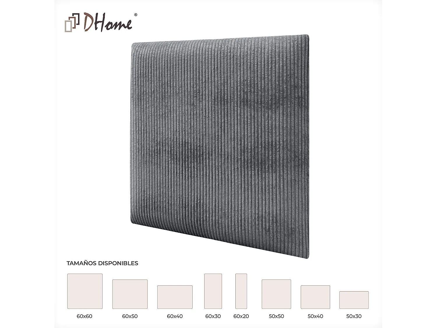 DHOME Lot de 6 Panneaux Rembourrés en Velours Côtelé Premium Autocollants pour Mur Acoustiques Absorbants (Gris Foncé, 50x50cm, x6)