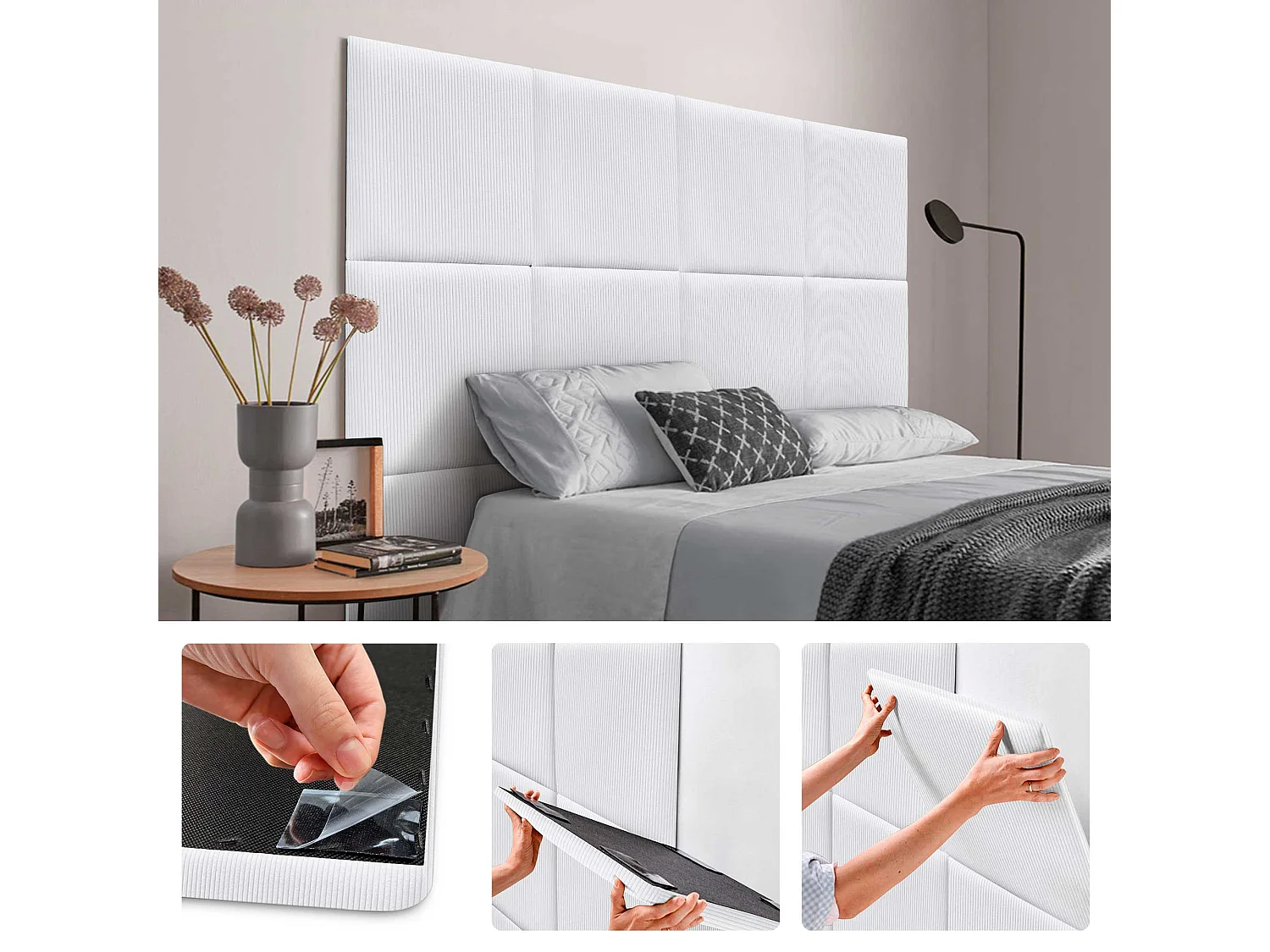 DHOME Panneaux en Velours Premium Autoadhésifs pour Mur Acoustiques Absorbants Protection Contre les Impacts Têtes de Lit (Blanc, 50x50cm)
