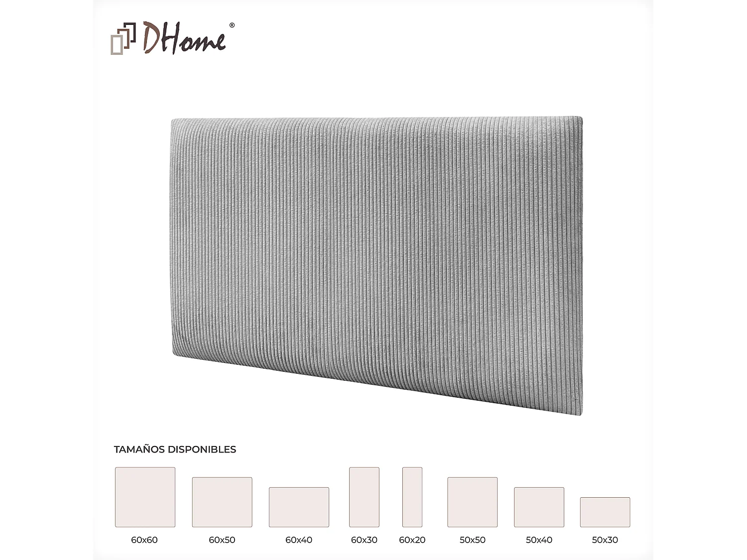 DHOME Lot de 6 Panneaux Rembourrés en Velours Côtelé Premium Autocollants pour Mur Acoustiques Absorbants (Gris, 60x50cm, x6)