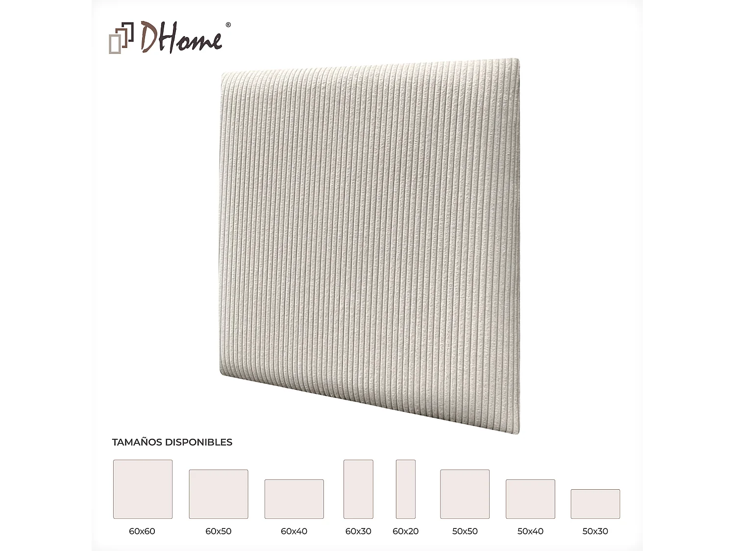 DHOME Lot de 6 Panneaux Rembourrés en Velours Côtelé Premium Autocollants pour Mur Acoustiques Absorbants (Ivoire, 50x50cm, x6)