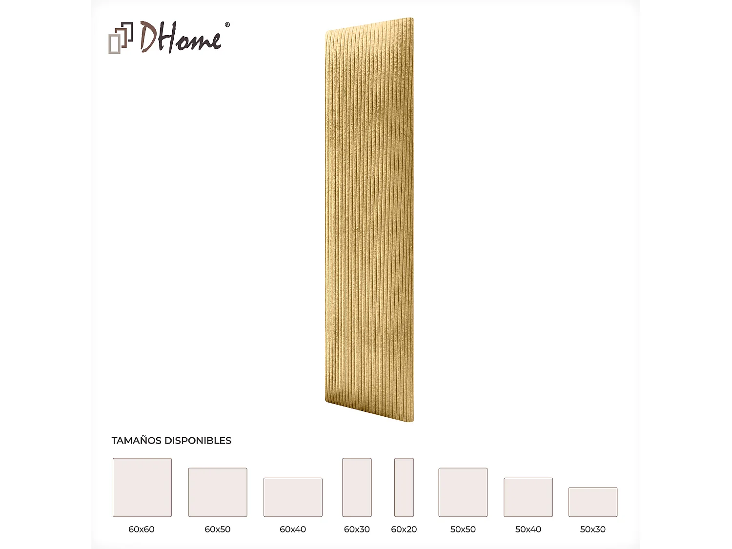 DHOME Lot de 1 Panneau Rembourré en Velours Côtelé Premium Autocollant pour Mur Acoustique Absorbant (Moutarde, 60x20cm, x1)