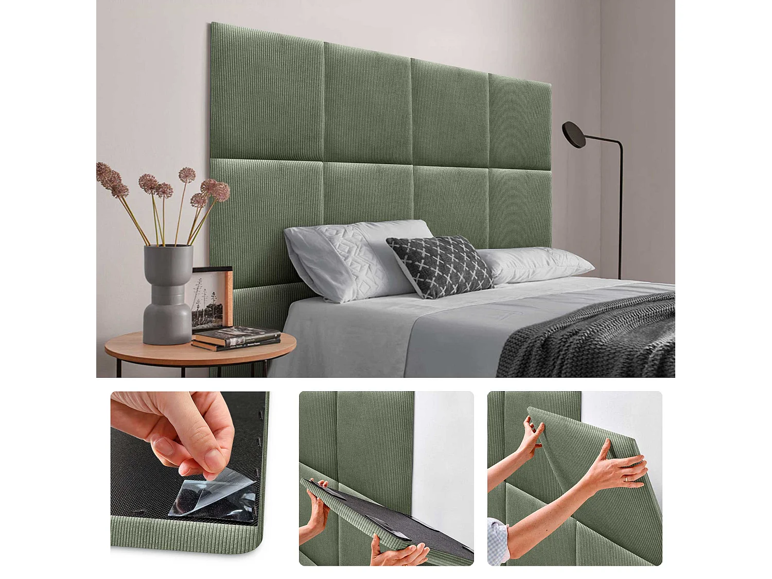 DHOME Lot de 1 Panneau Rembourré en Velours Côtelé Premium Autocollant pour Mur Acoustique Absorbant (Vert Forêt, 60x60cm, x1)
