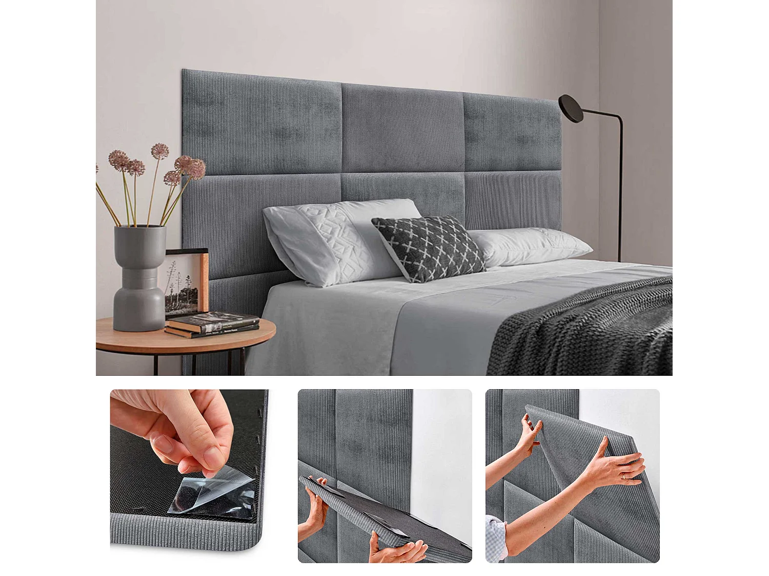 DHOME Panneaux en Velours Premium Autoadhésifs pour Mur Acoustiques Absorbants Protection Contre les Impacts Têtes de Lit (Gris Foncé, 50x30cm)