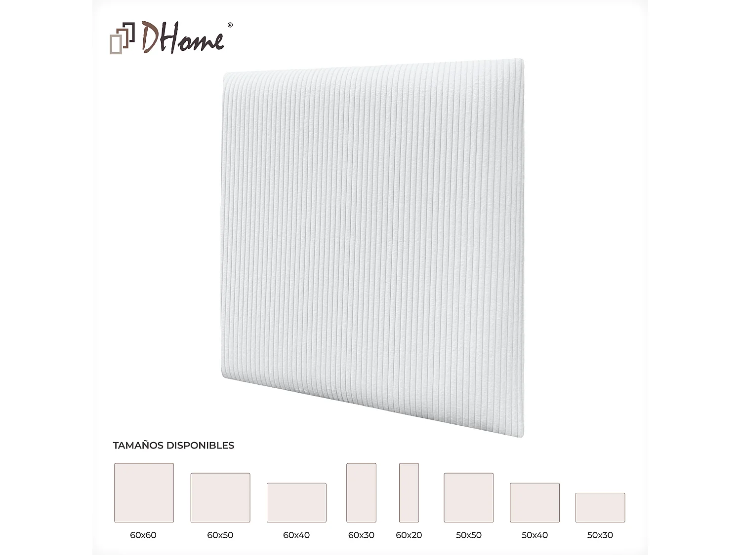 DHOME Conjunto de 6 Painéis Estofados de Veludo Cotelê Prdeium Autoadesivos para Parede Acústicos Absorventes (Branco, 60x60cm, x6)