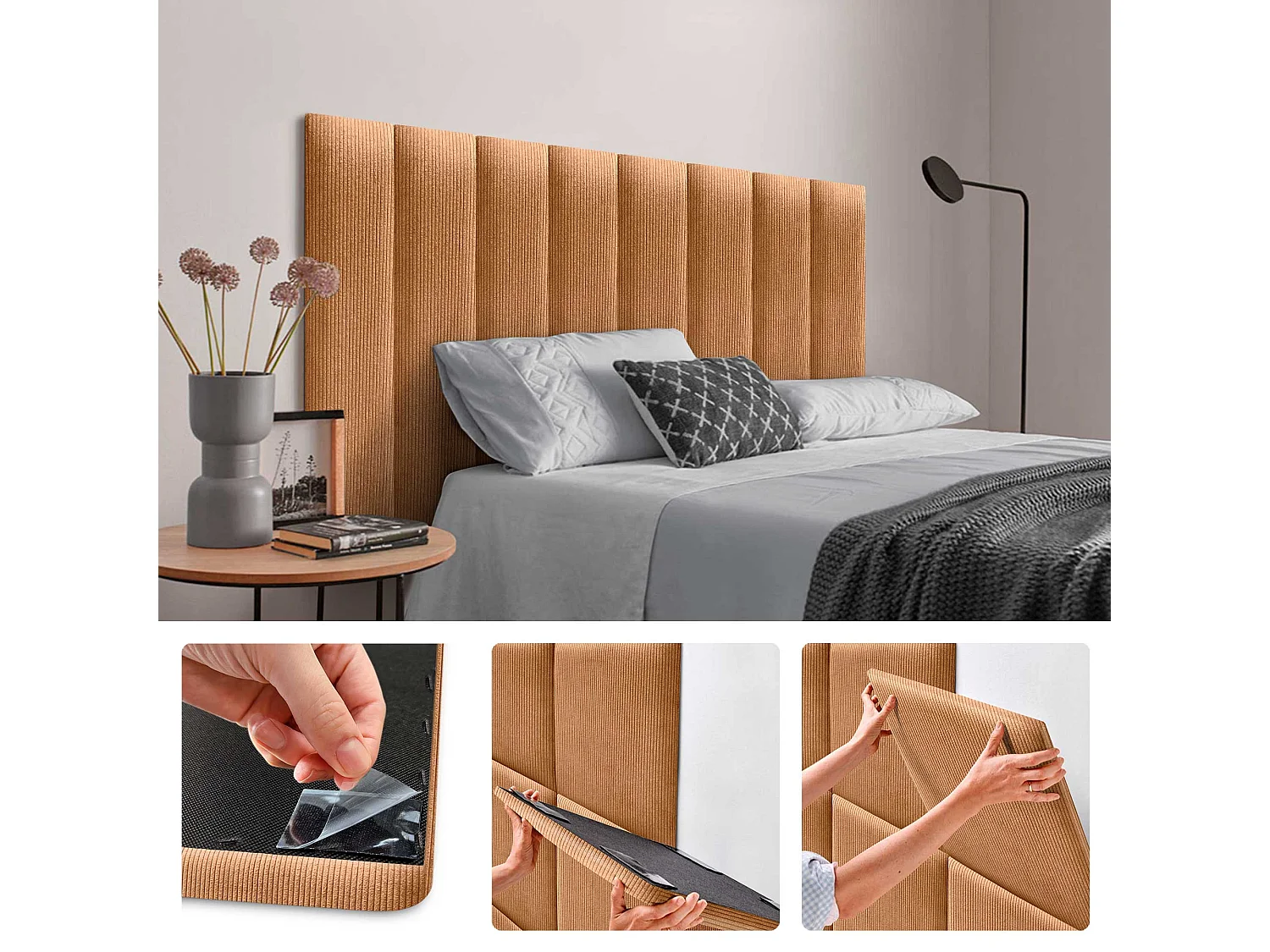 DHOME Panneaux en Velours Premium Autoadhésifs pour Mur Acoustiques Absorbants Protection Contre les Impacts Têtes de Lit (Orange, 60x20cm)