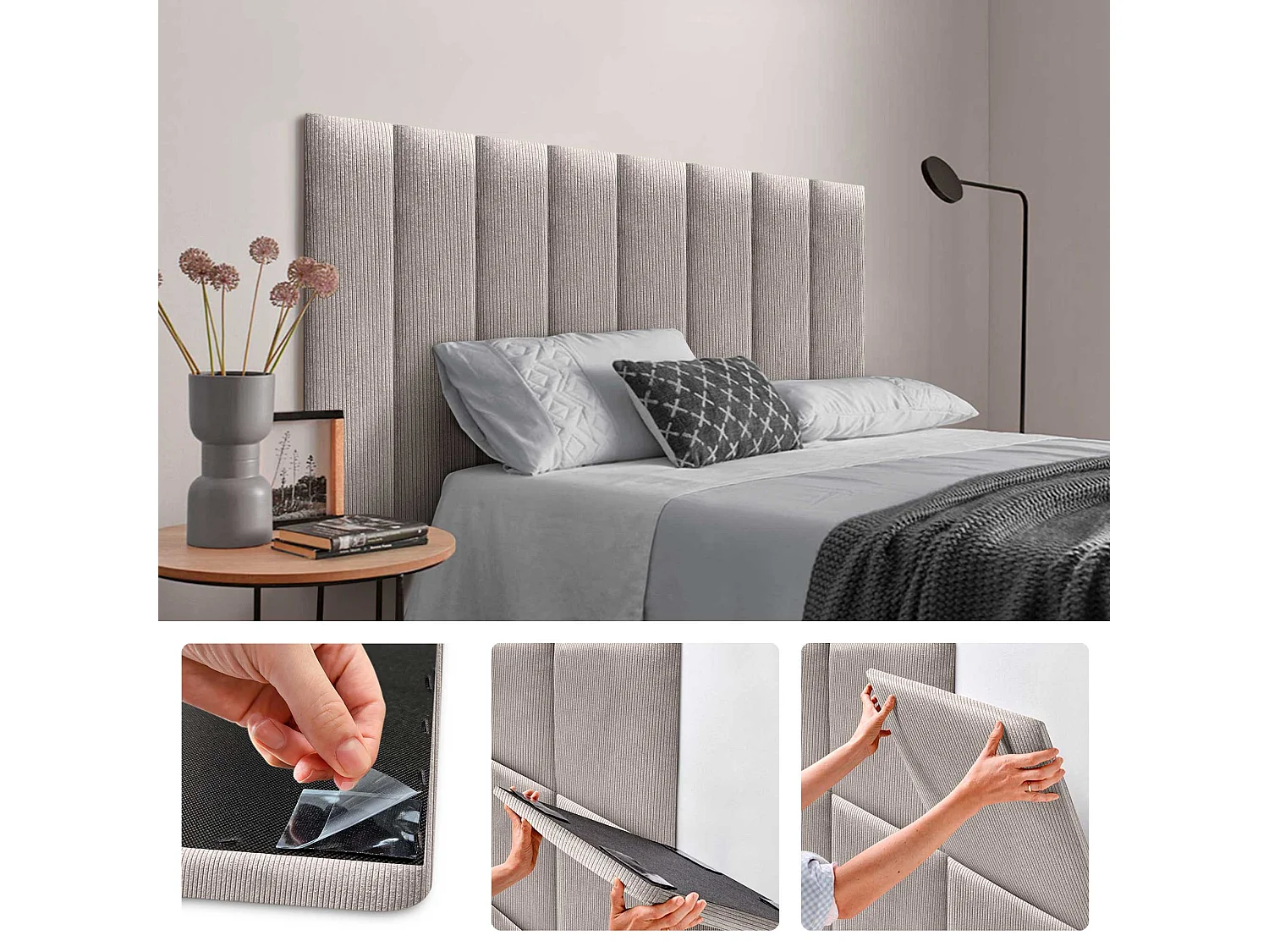 DHOME Lot de 8 Panneaux Rembourrés en Velours Côtelé Premium Autocollants pour Mur Acoustiques Absorbants (Marron, 60x20cm, x8)