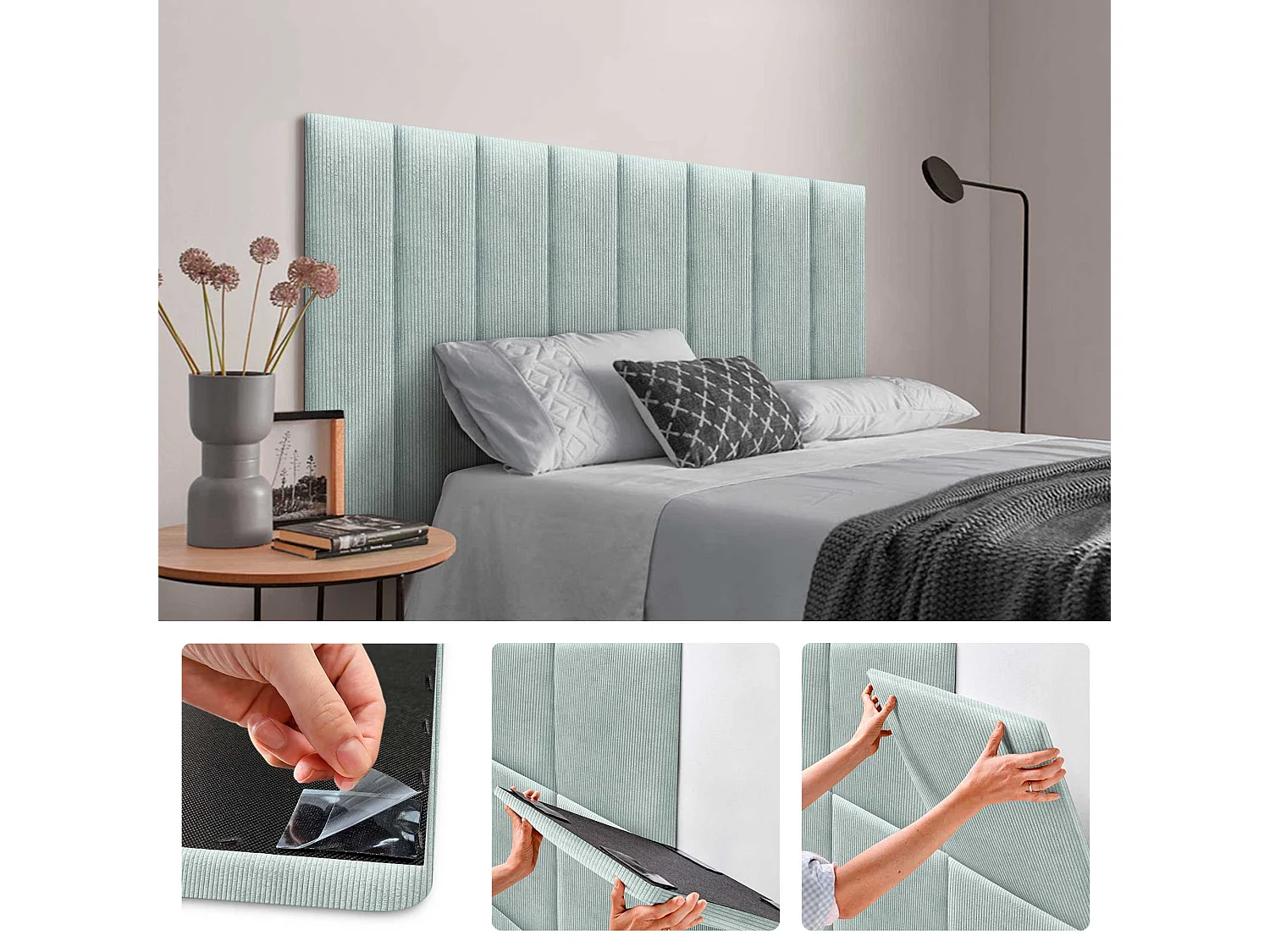 DHOME Panneaux en Velours Premium Autoadhésifs pour Mur Acoustiques Absorbants Protection Contre les Impacts Têtes de Lit (Vert d’Eau, 60x20cm)