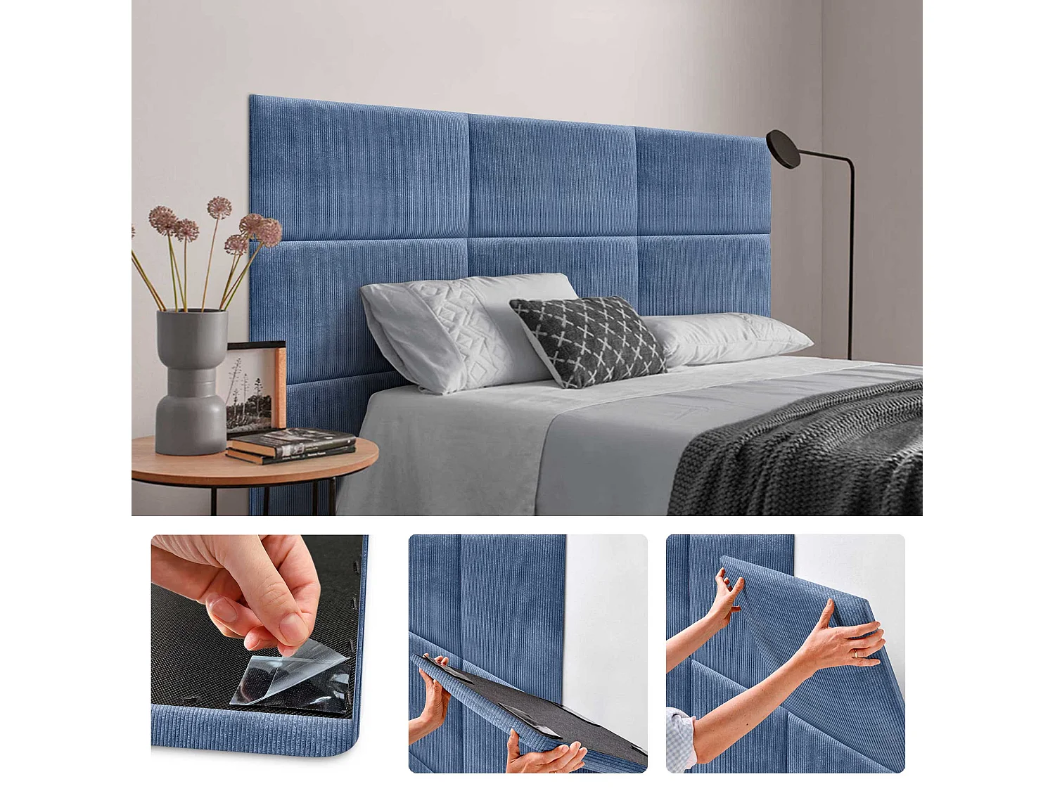 DHOME Panneaux en Velours Premium Autoadhésifs pour Mur Acoustiques Absorbants Protection Contre les Impacts Têtes de Lit (Bleu, 50x30cm)