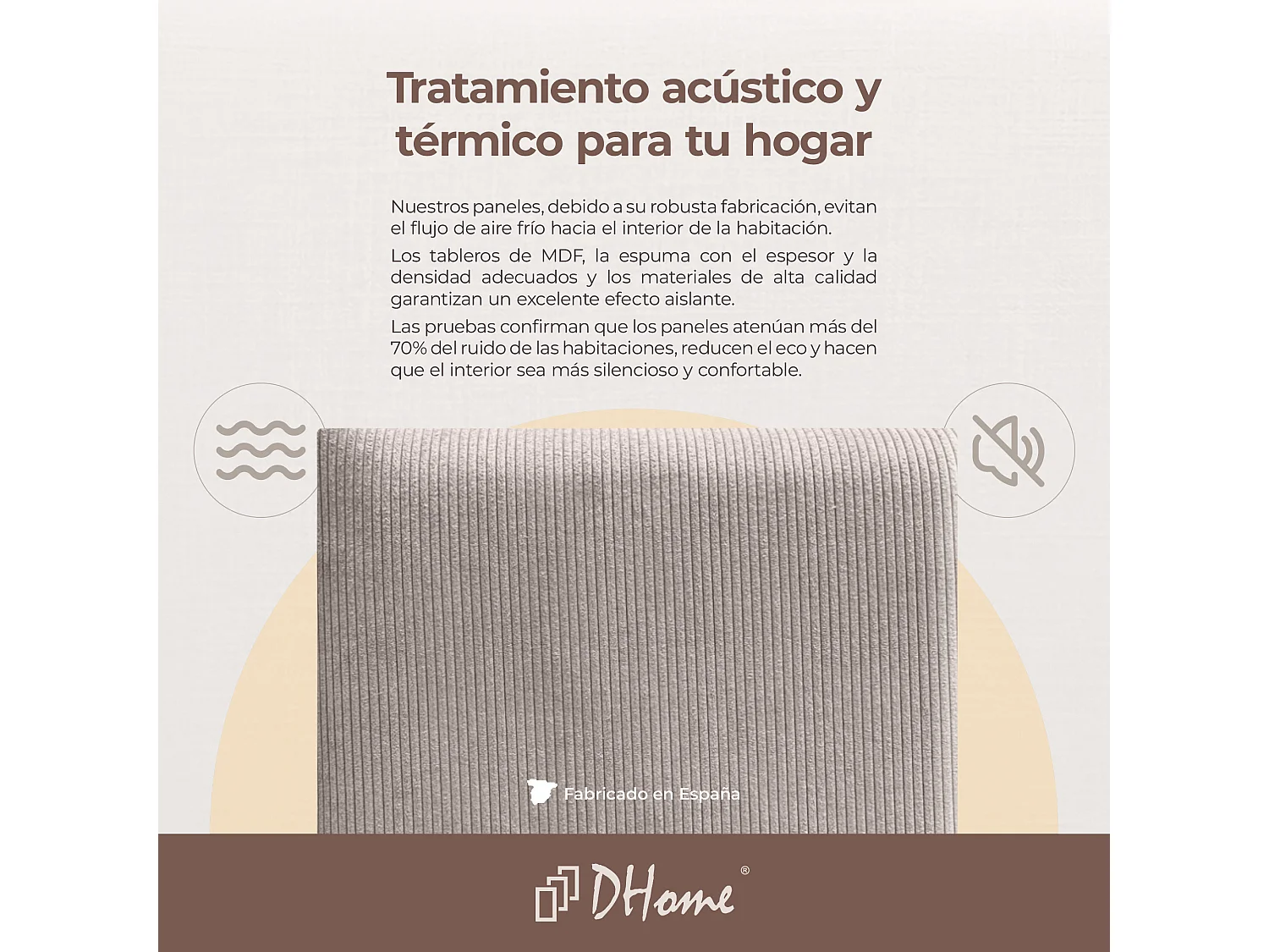 DHOME Lot de 6 Panneaux Rembourrés en Velours Côtelé Premium Autocollants pour Mur Acoustiques Absorbants (Beige, 60x40cm, x6)