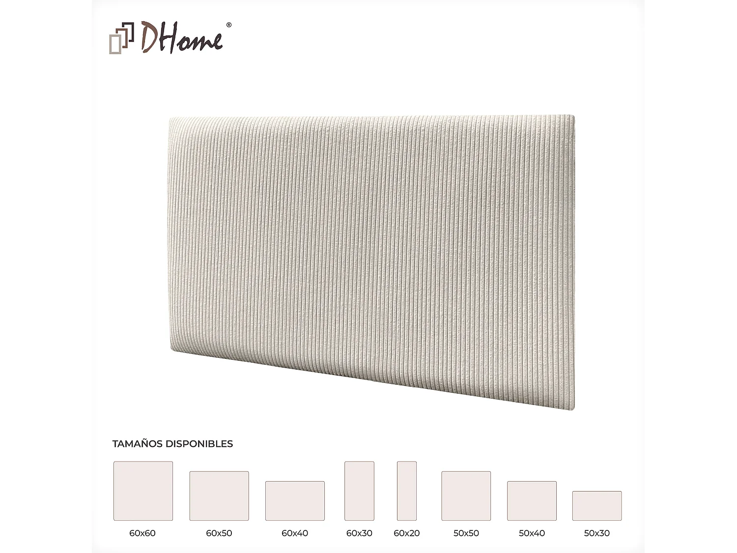 DHOME Set van 6 Premium Zelfklevende Beklede Panelen van Ribfluweel voor Muur – Geluidsabsorberend & Stootbescherming (Ivoorwit, 60x50cm, x8)