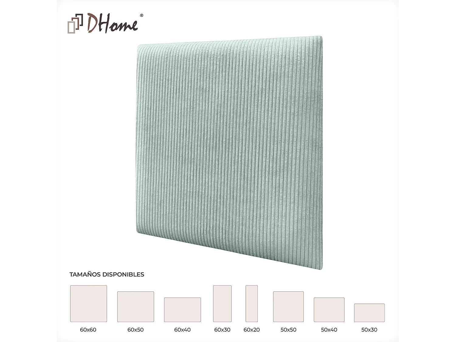 DHOME Lot de 6 Panneaux Rembourrés en Velours Côtelé Premium Autocollants pour Mur Acoustiques Absorbants (Vert Eau, 50x50cm, x6)
