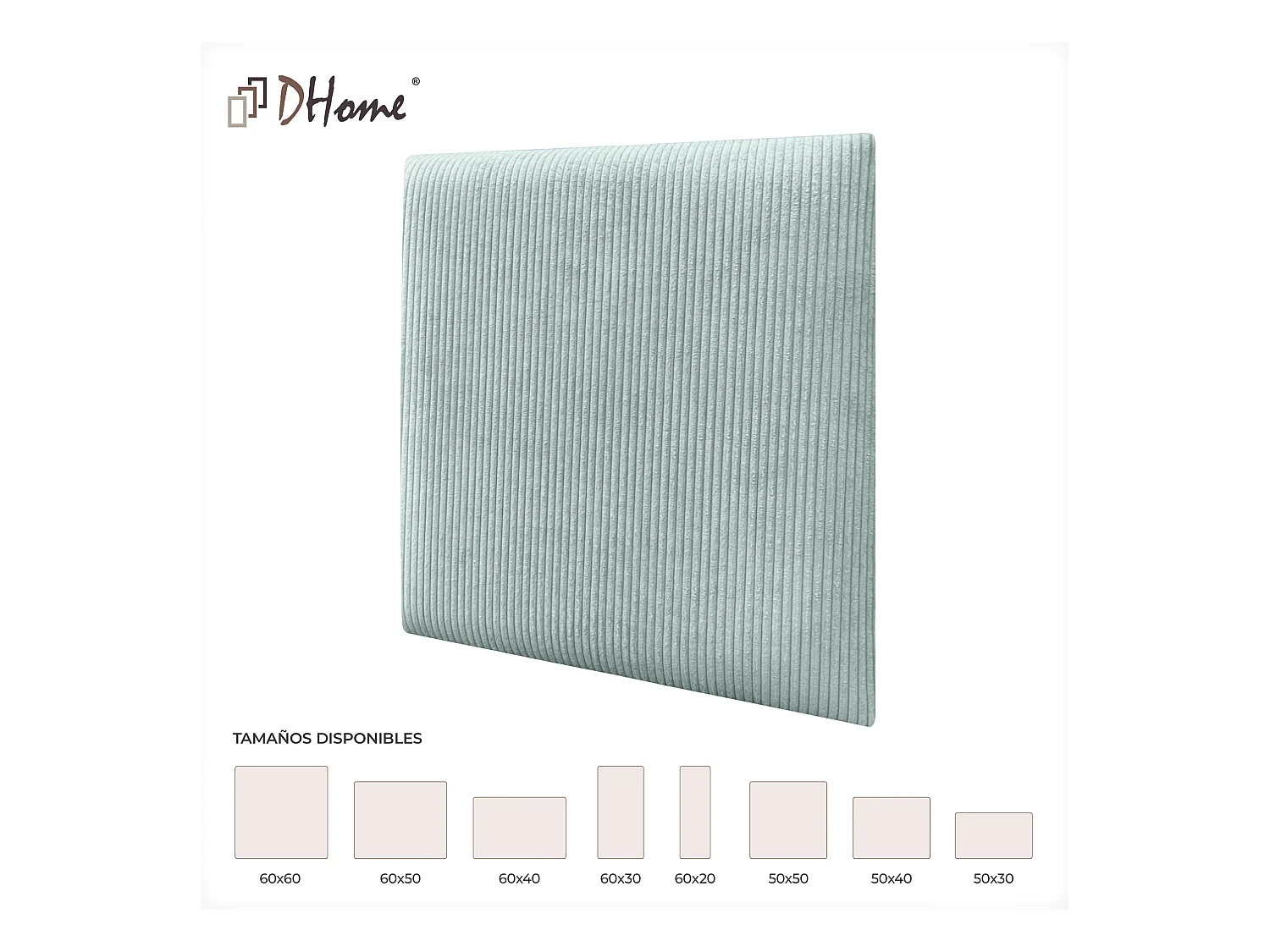 DHOME Lot de 6 Panneaux Rembourrés en Velours Côtelé Premium Autocollants pour Mur Acoustiques Absorbants (Vert Eau, 50x50cm, x6)
