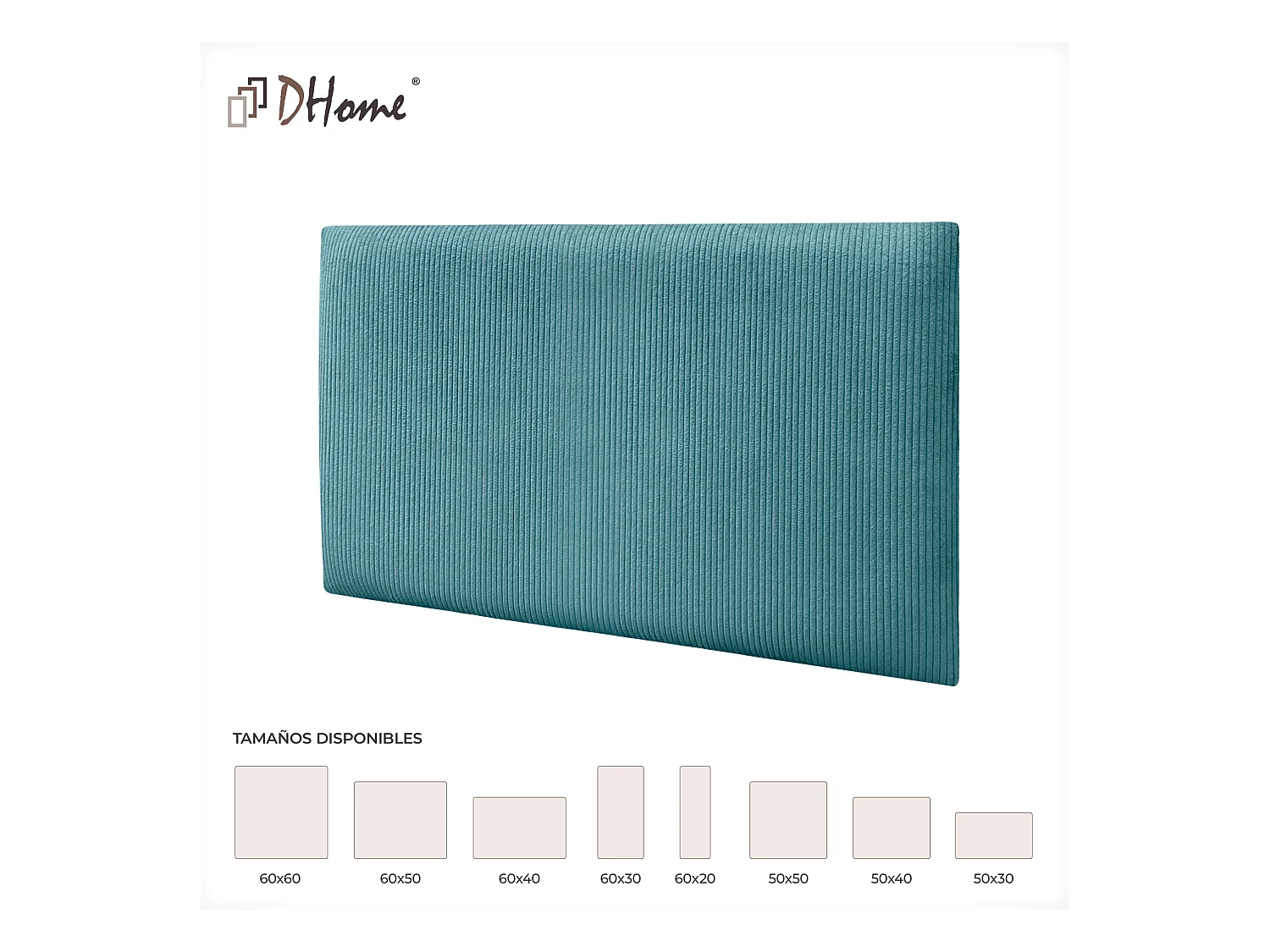 DHOME Lot de 6 Panneaux Rembourrés en Velours Côtelé Premium Autocollants pour Mur Acoustiques Absorbants (Turquoise, 50x40cm, x6)