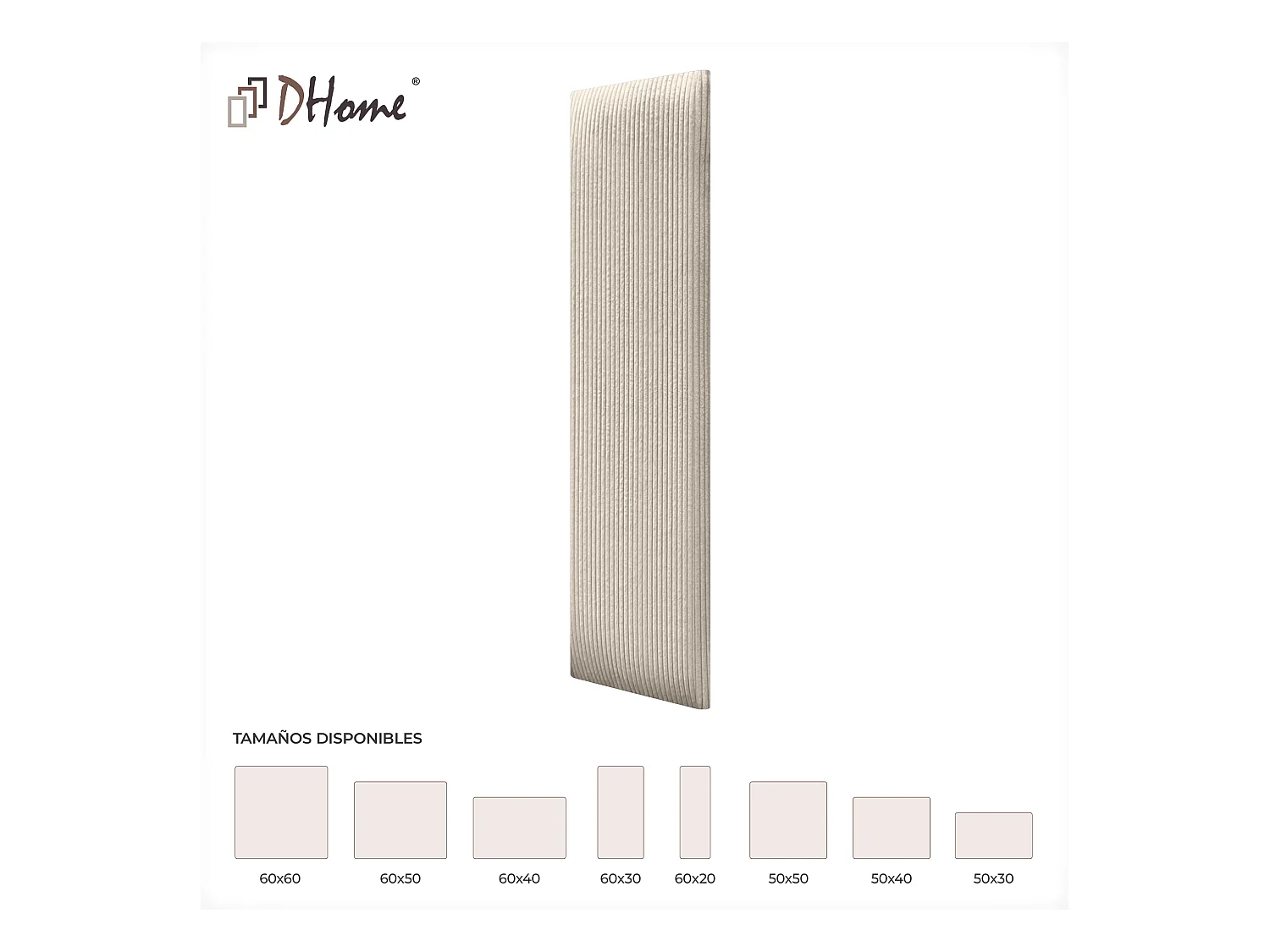 DHOME Lot de 8 Panneaux Rembourrés en Velours Côtelé Premium Autocollants pour Mur Acoustiques Absorbants (Beige, 60x20cm, x8)