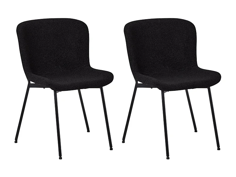 Set van 2 stoelen Teddy - Met rugleuning - Boucléstof & metaal - Zwart