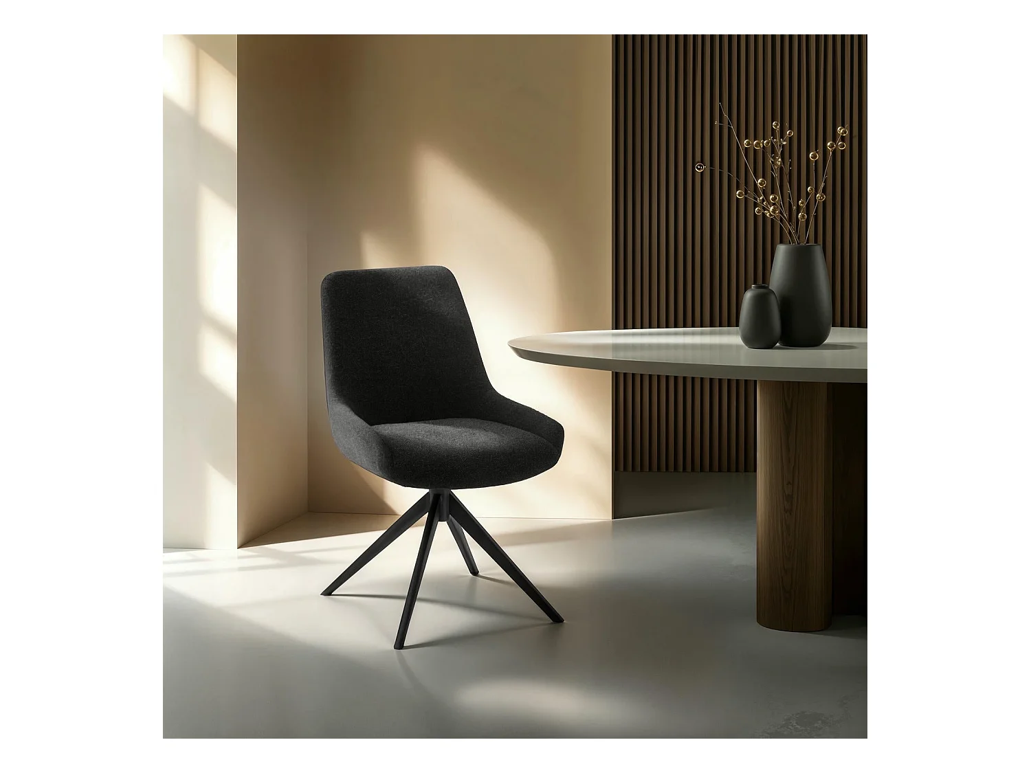 Esszimmerstuhl 2er Set Helena - Bouclé-Stoff & Metall - Schwarz