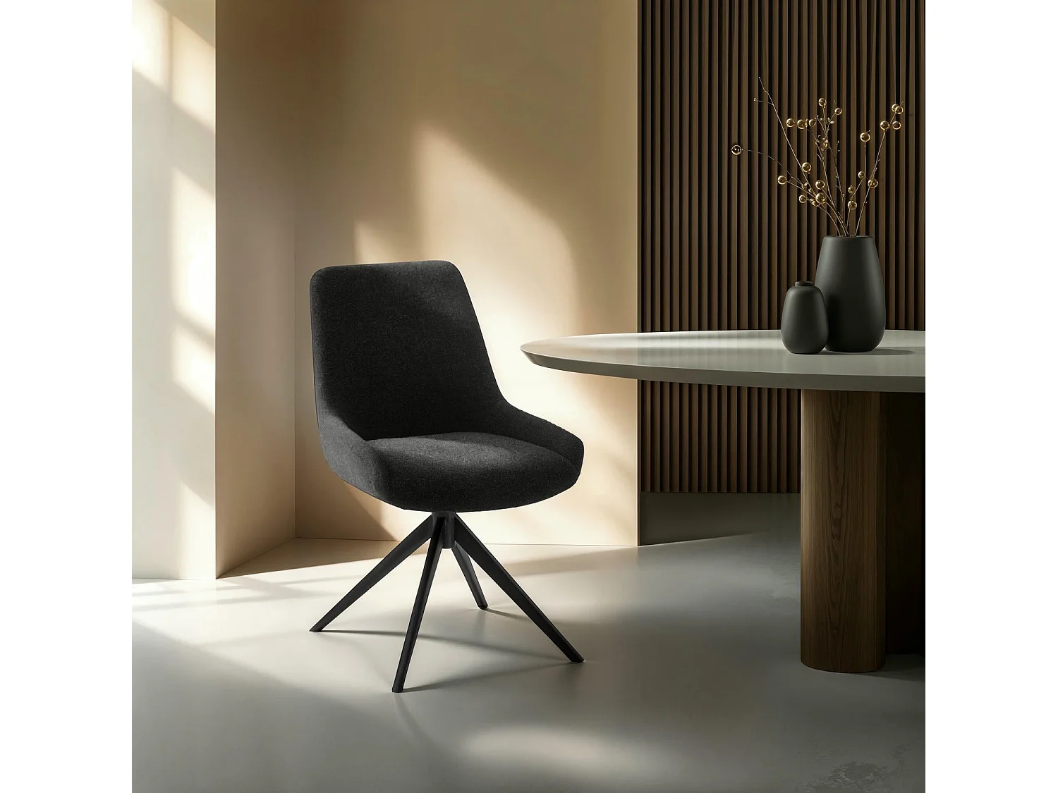 Set van 2 stoelen Helena - Met armleuning - Boucléstof & metaal - Zwart