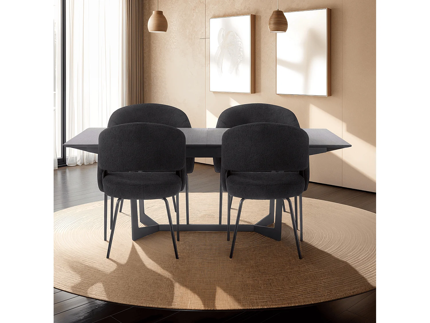 Set van 2 stoelen Natalie - Met armleuning - Boucléstof & metaal - Zwart