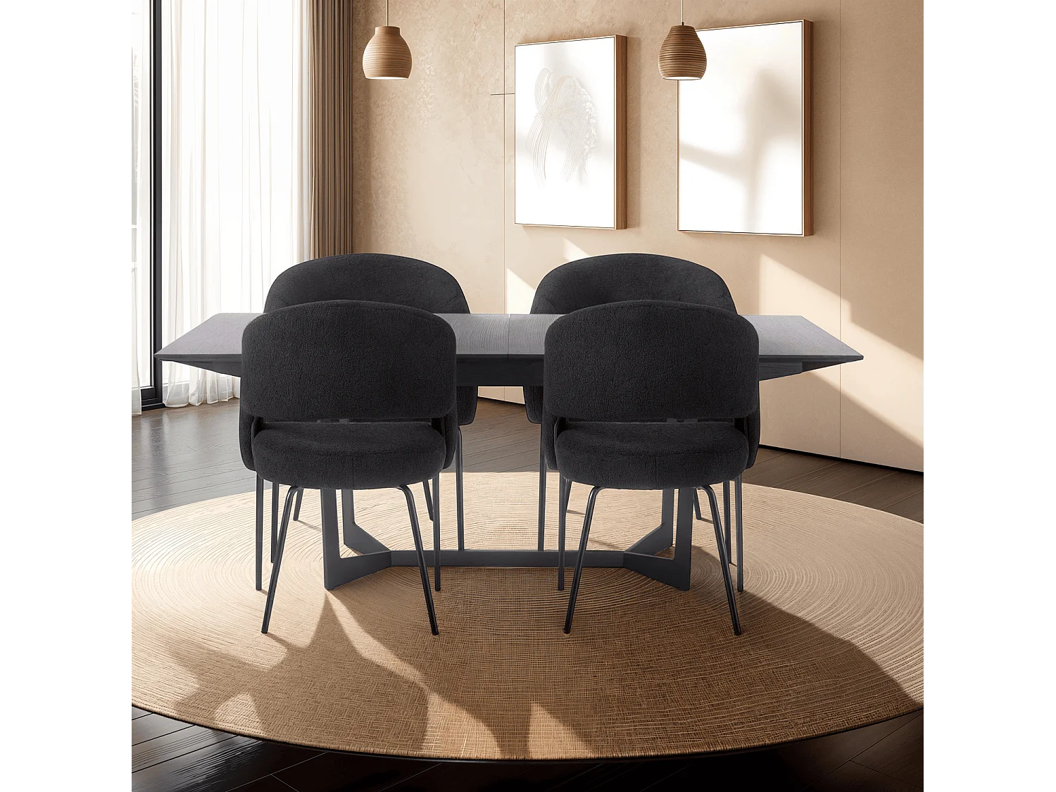 Lotto di 2 sedie con braccioli Natalie - Tessuto e Metallo - Nero