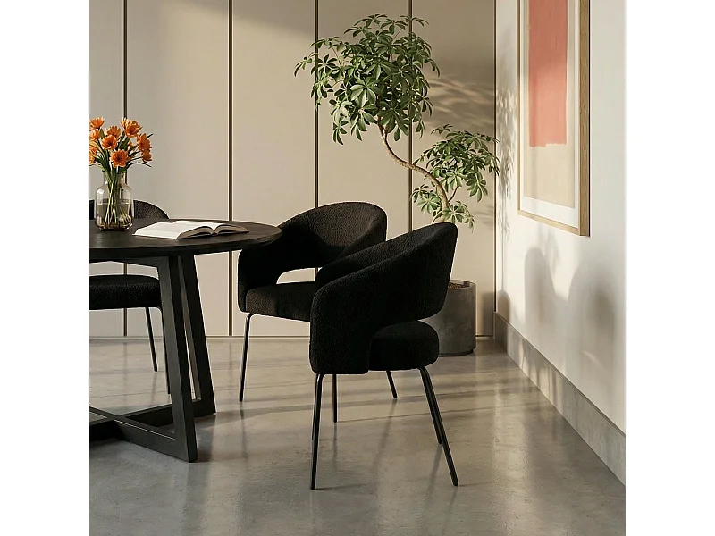 Set van 2 stoelen Natalie - Met armleuning - Boucléstof & metaal - Zwart