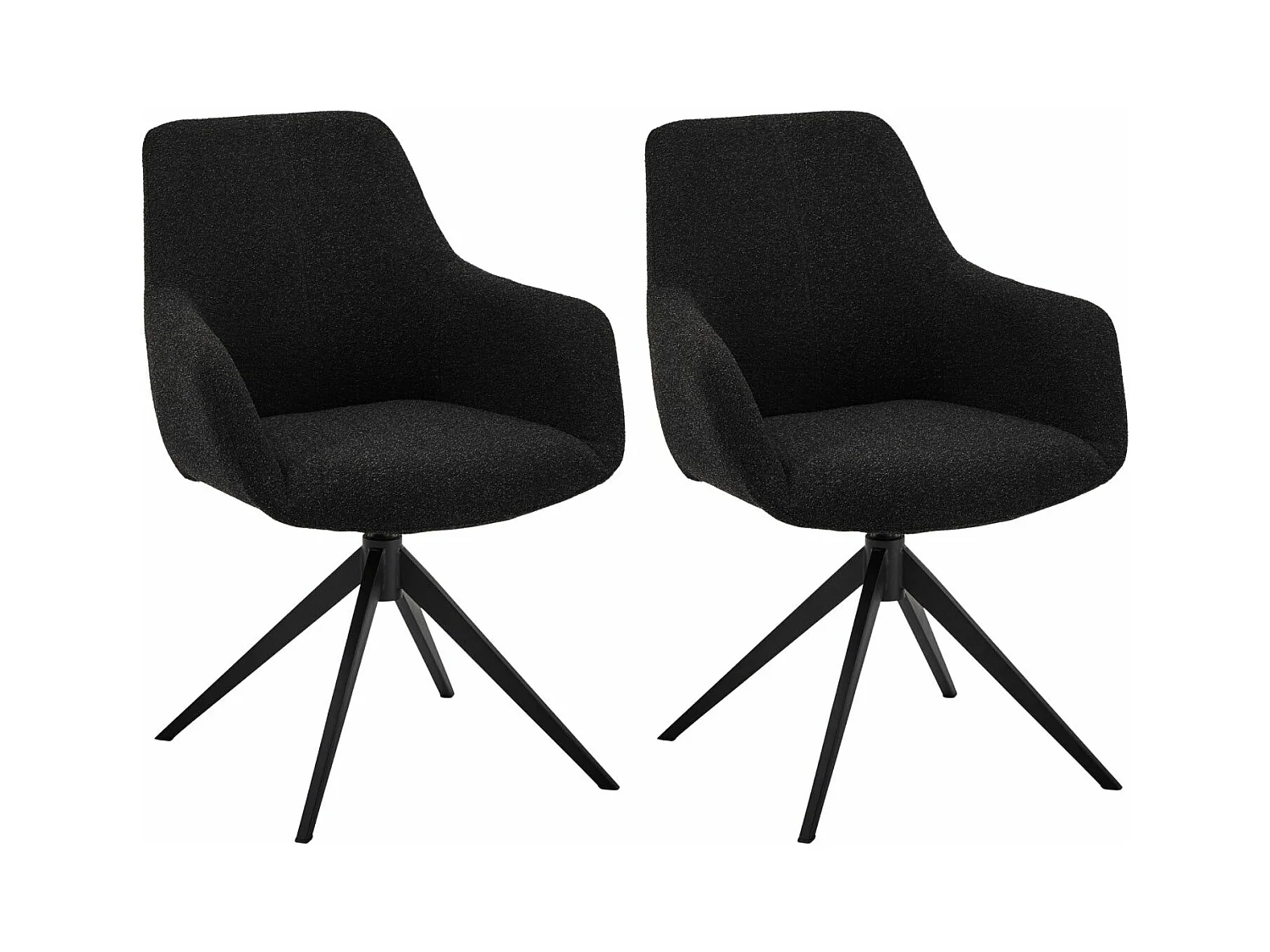 Esszimmerstuhl mit Armlehnen 2er Set Helena - Bouclé-Stoff & Metall - Schwarz