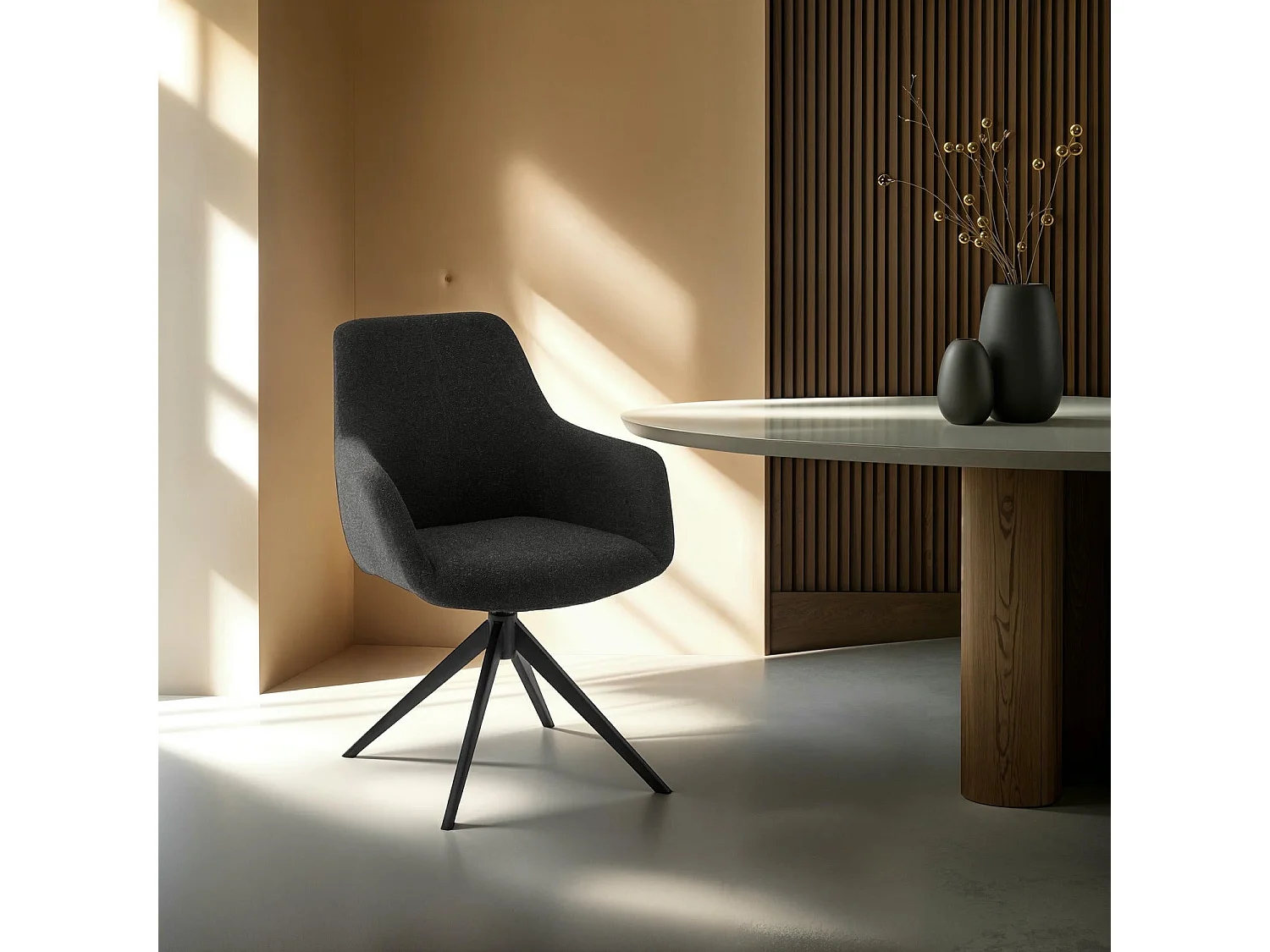 Lot de 2 chaises avec accoudoirs Helena - Tissu bouclé et métal - Noir